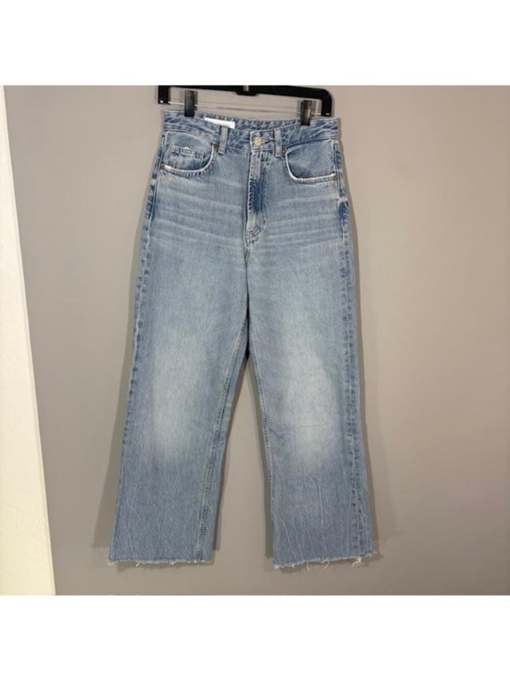 Zara Jeans Womens 4 Blue Light Wash High Rise Wide Leg Crop 28x28.5 Denim
